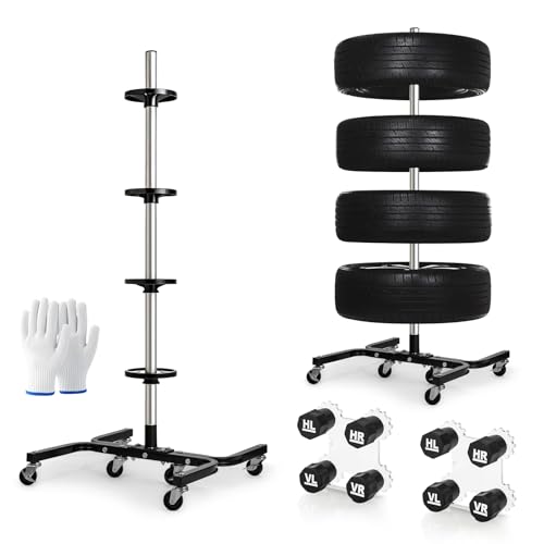 Trintion Felgenbaum für Autoreifen – Fahrbar Reifenregal für bis zu 4 Autoreifen (bis 295 mm Breite) Stabiler Felgenbaum mit Kunststoffschutz für Reifenlagerung in Garage oder Werkstatt