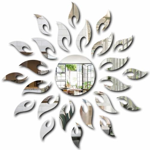 Silver Sun Mirror Wall Stickers - 3D Acrylic Decorative Sunburst ...
