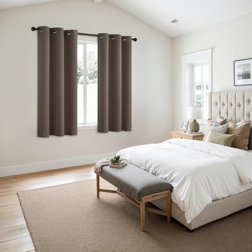 Image of MIULEE Blackout Curtains for Bedroom 2 Panels 40 x 45 Inch Long Tan Brown | Thermal Insulated, Living Room Darkening Grommet Drapes, Noise Reducing, Light Blocking Window Treatments