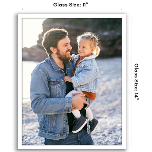 Image of Americanflat 11x14 Picture Frame with Shatter-Resistant Glass - Streamline Collection - Thin Border Picture Frame for Wall Display - Hanging Hardware Included - White