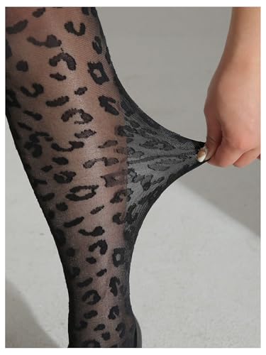 Women's Plus Size Leopard Print Tights Sheer Mesh Stockings High Waisted Pantyhose Black L-XXL3