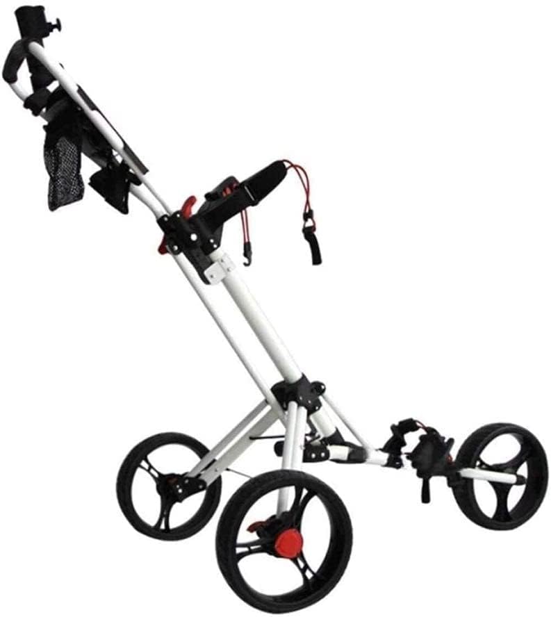 Multi-Purpose Golf Push Cart Golf Trolley Foldable 3 Wheels Golf Trolley Manual Push/Pull Golf Cart with Umbrella Stand Scorecard and Drink Holder Aluminum Golf Cart (Color : White)