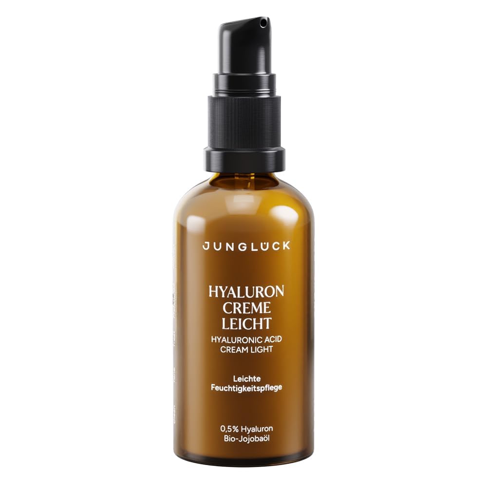 JUNGLÜCK Hyaluron Creme Leicht | Mit 0,5% Hyaluronsäure, Bio-Aloe Vera & Bio-Jojobaöl | Leichte Feuchtigkeitspflege für Mischhaut & Ölige Haut - Vegan