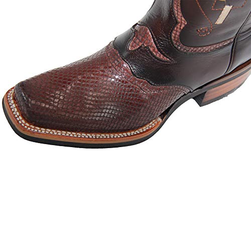 Mens Genuine Leather Snake Print Snakeskin Design Square Toe Cowboy Western Boot3