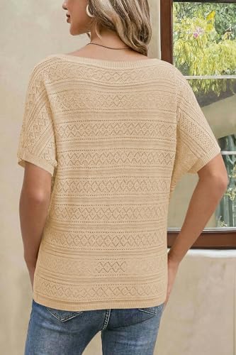 Image of Cakulo Womens Off The Shoulder Batwing Short Sleeve Crochet Tops 2026 Spring Summer Sweater Top Knit Beach Cover Up