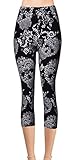 Regular Size Printed Brushed Capris (Floral Skulls)