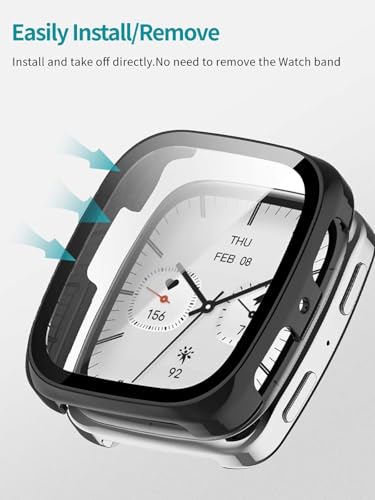 Image of M.G.R.J Hard PC Case with Tempered Glass Screen Protective Case Cover Compatible for Amazfit Active 2 Square (Black)