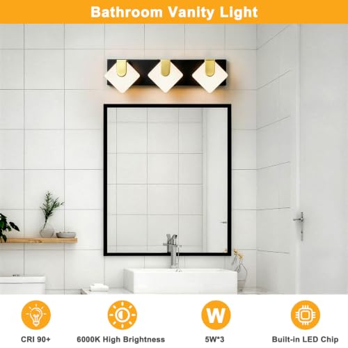 Image of foucasal 3-Light 20 inchLED Bathroom Vanity Light Fixtures Black Gold, Dimmable