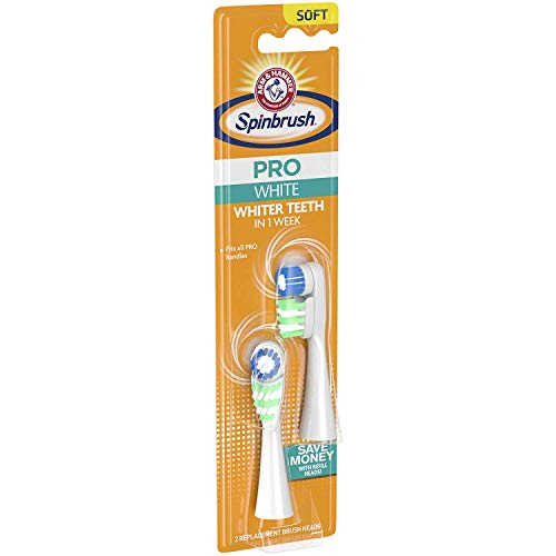 Arm & Hammer Spinbrush Pro Series White Electric Toothbrush Replacement Brush Heads Refills, Soft Bristles, 2 Count - 2 Pack (Includes 4 Brush Heads Total)