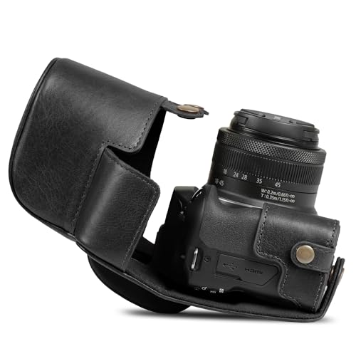 Image of Mega Gear Genuine Leather Camera Case for Canon EOS R100 (18-45mm) - Stylish and Protective - Black