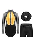 Freebily Maillot De Baile Gimnasia para Niña Leotardo Manga Larga + Leggings Cortos Elásticos Mono De Patinaje Body De Bailarina Actuación Dorado 15-16 años