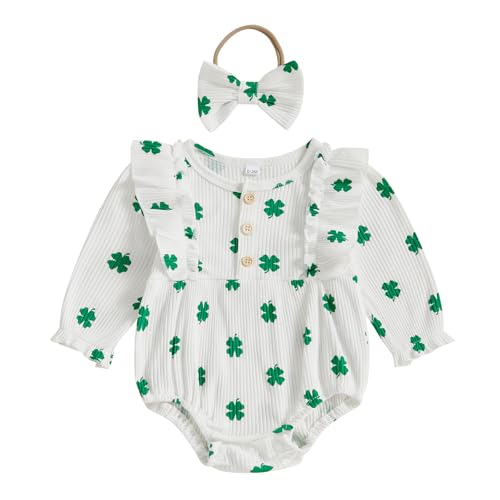 Image of BemeyourBBs Newborn Baby Girl Clothes Ruffle Bubble Romper Jumpsuit Infant Clothing Headband Cute Baby Girl Outfits