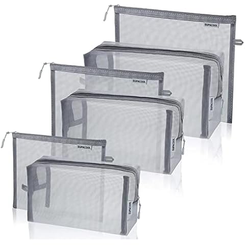SUPACOOL Set of 6 Grey Travel Mesh Cosmetic Makeup Organizer Portable Bags with Zipper diaper bag organizing pouches Nylon toiletries Bag For Women and Men Gray 6pcs (S/M/L) (GREY（6pcs）) Cover