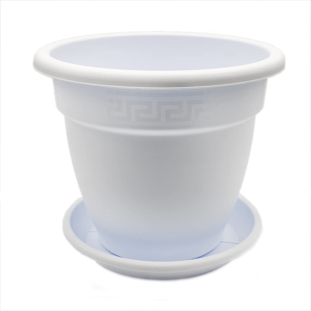 CABLEPELADO - Maceta 50cm - Maceta Plastico 50 cm - Fabricado en PP Apto balcón, jardín, Patio, Interior - Macetero rendondo 50 cm + Plato macetero de plastico - Blanco