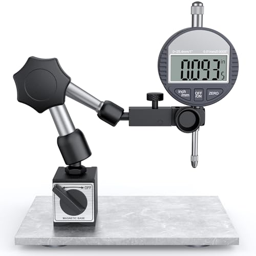 Image of HDLNKAK Digital Dial Indicator Gauge with Magnetic Base Stand 90lbs /40kg Tensile Force, Indicator Holder for 0-1 inch /25.4mm, 0.01mm /0.0005 inch Inch /Metric Conversion
