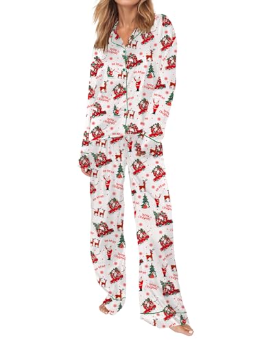 SHESHOW Christmas Pajamas for Women Set Satin 2 Piece Christmas Pjs Sets XL