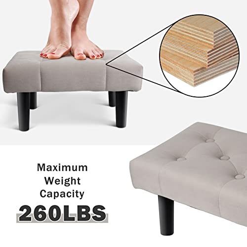 Houchics Small Footstool Ottoman, Velvet Wooden Foot Stool Ottoman With Wood Legs, Sofa Footrest Extra Seating For Living Room Entryway Office(Grey 1Pack) #TOP4