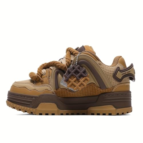 Casual Sports Skateboard Shoes, Training Shoes, Low-top, Thick Straps, Shock-Absorbing, Breathable Upper Brown2