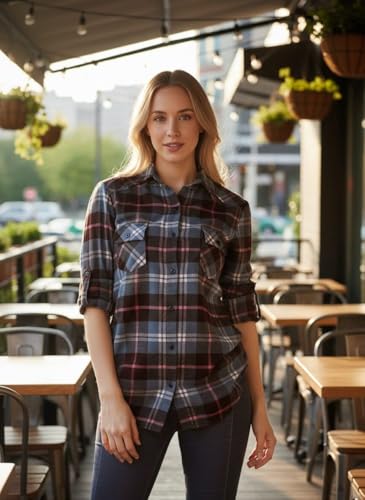 Image of Match Women's Long Sleeve Plaid Flannel Shirt #2021