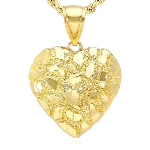 10K Yellow Gold Nugget Heart Pendant 0.7