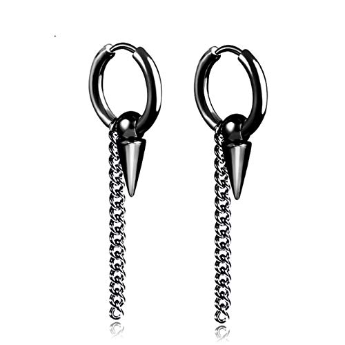 Kim Carrey Spike Chain Hoops Stainless Steel Earring Drop Dangle Huggie Earrings for Men Women (SL190314-04BK)