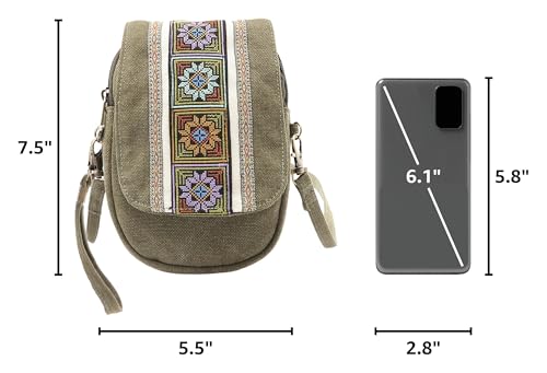 Image of Goodhan Embroidery Canvas Crossbody Bag Cell phone Pouch Coin Purse for Women