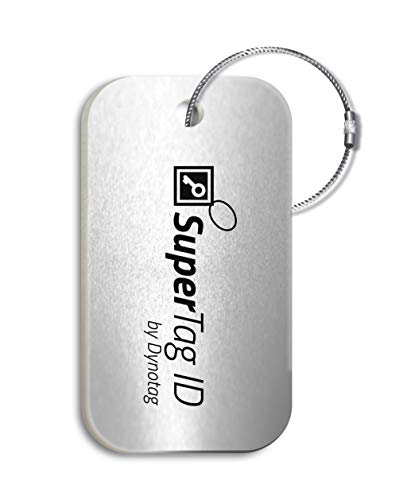 Dynotag® Sentry Series Solid Metal Web Enabled Smart Luggage Id Tag + Steel Loop, W. Dynoiq™ & Lifetime Recovery Service (Frost Silver, Anodized Aluminum) #TOP2
