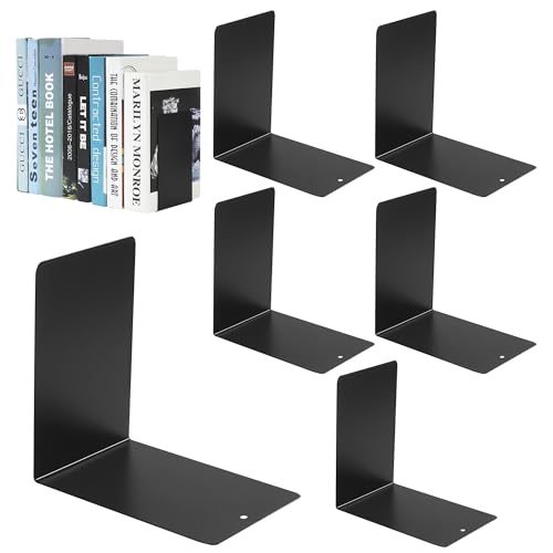 3 Pares Sujetalibros de Metal Negro, con 24 Juegos de Almohadillas de Silicona Antideslizantes Sólidas, Muy Adecuadas para Escuelas, Oficinas, Hogares y Bibliotecas, con un tamaño de 15x15x10cm