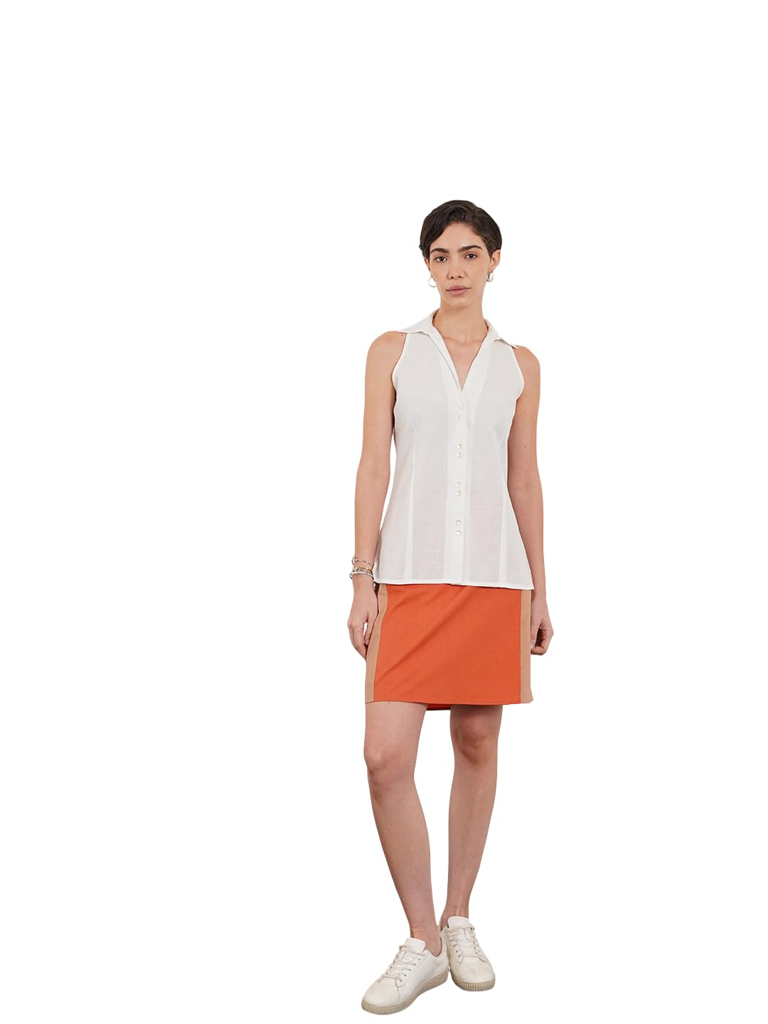 Women Casual Shirt | Relaxed Fit Sleeveless Polo Neck Solid Style | Breathable Cotton Fabric & Lightweight Design for Summer Work & Vacation Outings-image-49