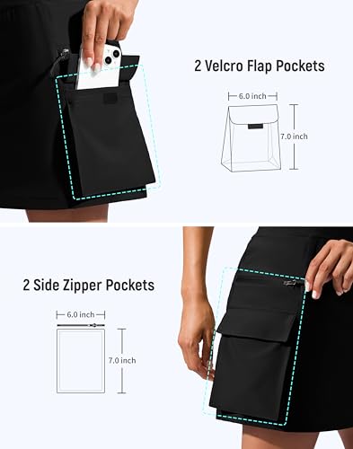 SANTINY 16" Cargo Skort with 6 Pockets Drawstring High Waisted Golf Travel Hiking Skorts for Women Dressy Casual Summer (Black_M) - Thumbnail 5
