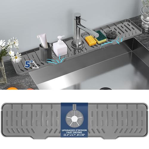 Image of 24 inch Splash Guard Plus Size Silicone Sink Faucet Drying Mat Handle Drip Catcher Tray Dish Sponge Holder Kitchen Accessories Protector Home Organization Gadgets Organizer