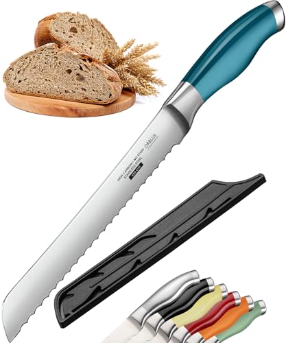 Comparison: Best Knife For Cutting Cheesecake 11 Orblue Serrated Bread Knife Ultra-Sharp Stainless Steel Professional Grade Bread Cutter - Cuts Thick Loaves Effortlessly - (8-Inch Blade with 5-Inch Handle), Blue