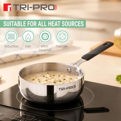 Image of TriPro Triply Mini Cookware Set 3 Pcs Mini Set - 12cm (550ml) Saucepan, 14cm Frypan, 14cm (600ml) Kadai, Compact Kitchen Cooking Set, Bakelite Handle, Healthy Cooking - Induction and Gas Stove Ready