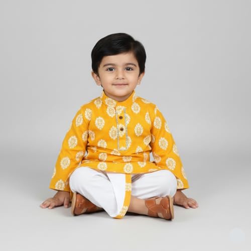 Image of Baby Ethnic Wear Festival Organic Cotton Soft and comfortable Dhoti Kurta Set Saraswati Puja Dress Panjabi for Kids Boy Girls
