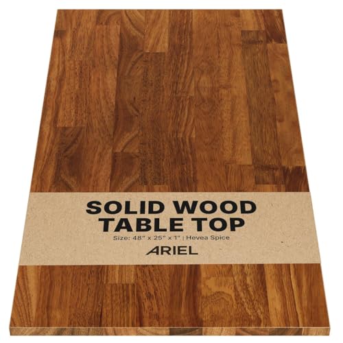 ARIEL 48 x 25 x 1 Hevea Spice Finished Solid Wood Table Top, Premium Desktop for Standing/Adjustable Desk/Office Tabletop/Gaming Desk/Kitchen Countertop