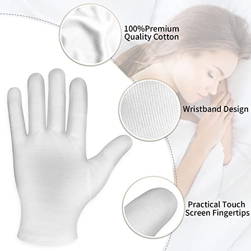 Sibba 2 Pairs Moisturizing Gloves White Cotton Gloves Overnight Bedtime Heal Eczema Sleeping Lotion Hand Spa Treatment Gloves Repair Rough Cracked Dry Chapped Hands Skin #TOP2