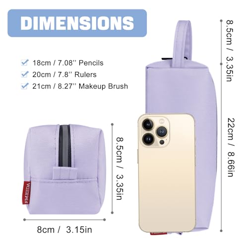 Image of Fmeida Purple Pencil Case, Spacious Pencil Bag with Waterproof Zipper, Portable Pencil Cases with Carrying Handle, Practical Pencil Pouch Bag Pen Holder Stationery Organizer