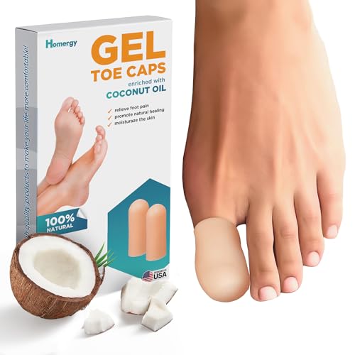 Image of Soft Gel Toe Caps with Healing Coconut Oil - 2 Reusable Big Toe Protectors for Ingrown or Missing Toenails, Corns, Calluses & Blister Relief