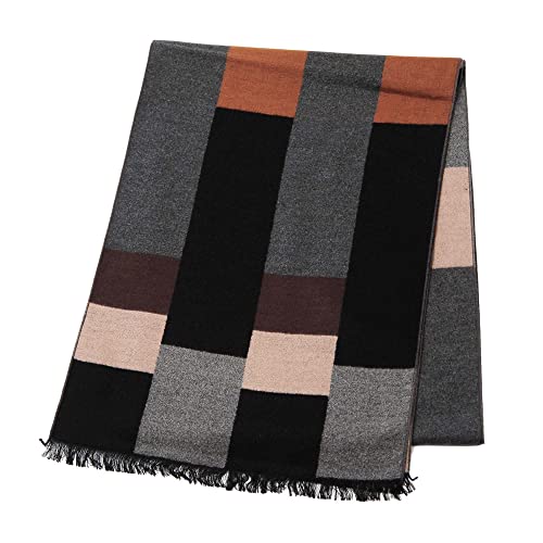 Cuddle Dreams Men's Silk Scarves, 100% Mulberry Silk Brushed, Luxuriously Soft (Plaid Black Camel) #TOP4