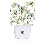 Neidius Night Light,Watercolor Eucalyptus Leaf Plug-in Night Light Auto Dusk-to-Dawn Sensor Gold and Green Leaves Energy Efficient LED Lamp for Room Decor,Hallway,Kitchen,Bathroom,Nursery,Stairs