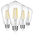 4-Pack Vintage 8W ST64 LED Edison Light Bulbs 100W Equivalent, 1400Lumens, 2700K Warm White, E26 Base LED Filament Bulbs, CRI 90+, Antique Glass Style Great for Home, Bedroom, Office, Non-Dimmable