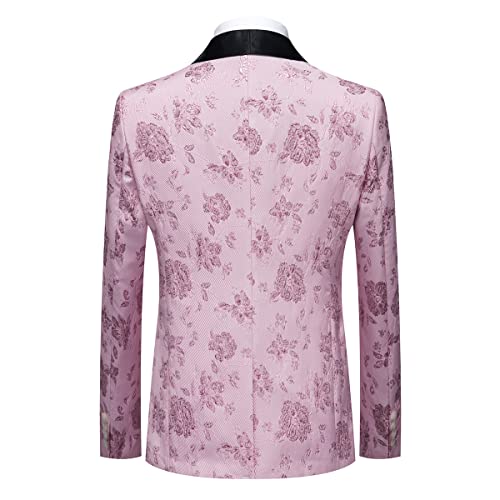 Tuxedo Suits For Men 3 Piece Regular Fit Suit Floral Pattern Blazer Jacket Waistcoat Pants Men Suit Set For Wedding Baby Pink #TOP3