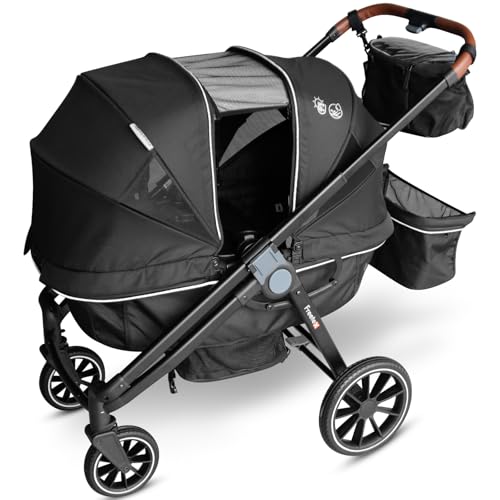Freetex Tandem Wagon Stroller–All-Terrain 2-in-1 Push&Pull Design, Double Seat Capacity, Large Storage, Adjustable Canopy, Removable Child Tray for Kids Outdoor Adventures&Family Outings