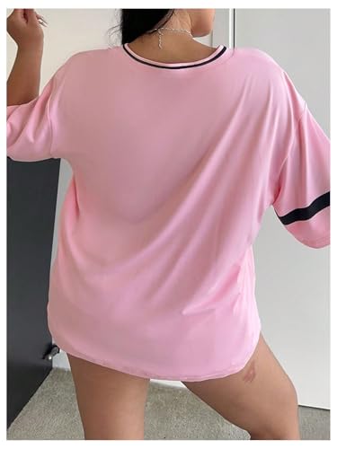 Verdusa Women's Plus Size Oversized Jersey Shirt Graphic Tees V Neck Short Sleeve Color Block Tops2