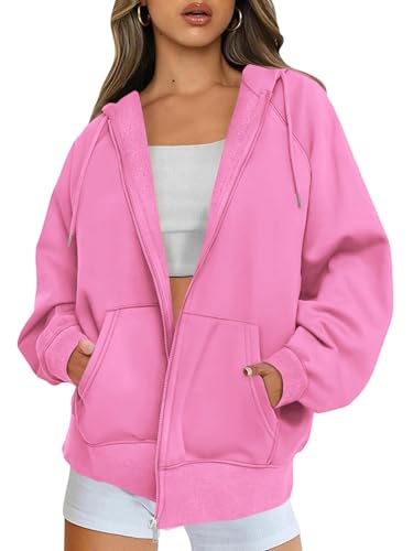 Timuspo Sweatjacke Damen Oversized Einfarbig Sweatshirt Hoodie mit Reißverschlus Herbst Rosa S Timuspo Sweatjacke Damen Oversized Einfarbig Sweatshirt Hoodie mit Reißverschlus Herbst Rosa S