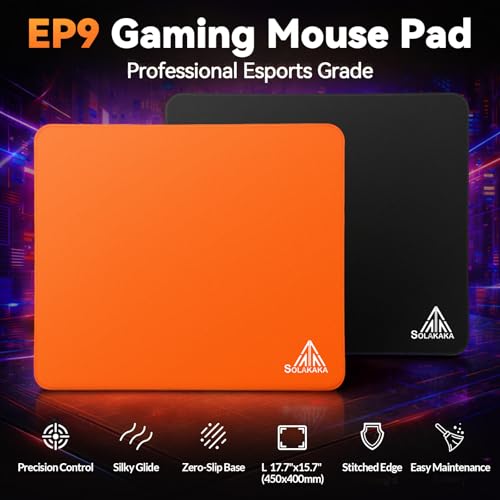 Image of SOLAKAKA EP9 Black Gaming Mouse Pad- 4MM Thick 17.7 inchx15.7 inch (450x400mm) Large Mouse Pad, Micro-Woven Precision Surface, Non-Slip Rubber Base, Stitched Edge- FPS,MOBAs,RTS,MMO