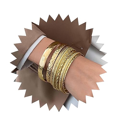 Inateannal Ensemble de bracelets jonc en or pour femme multi empilable large collection de bracelets indien Bollywood gros bracelets joncs en métal texturé...