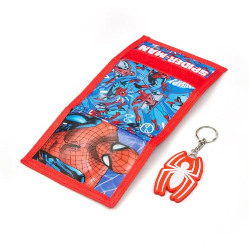 Cartera Spiderman de tres partes con llavero infantil azul