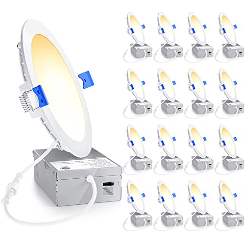 Ensenior 16 Pack 6 Inch Ultra-Thin LED Recessed Light with Junction Box, 2700K/3000K/3500K/4000K/5000K Selectable, 12W 110W Eqv, Dimmable, 1050LM High Brightness - ETL and Energy Star Certified
