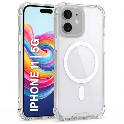 Image of TRUEUPGRADE Back Cover for iPhone 11 Non Mag-Safe Transparent PC + TPU Bumper Case with Magnetic Print Shockproof Protection (Transparent Mag-Safe)
